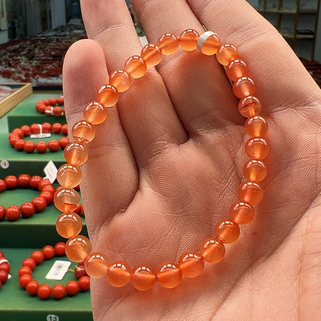 手链未镶嵌南红玛瑙冰橘红6m