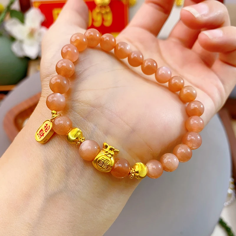 足金999福袋手串5D硬金猫眼珠手链时尚招财纳福女士红色真金首饰