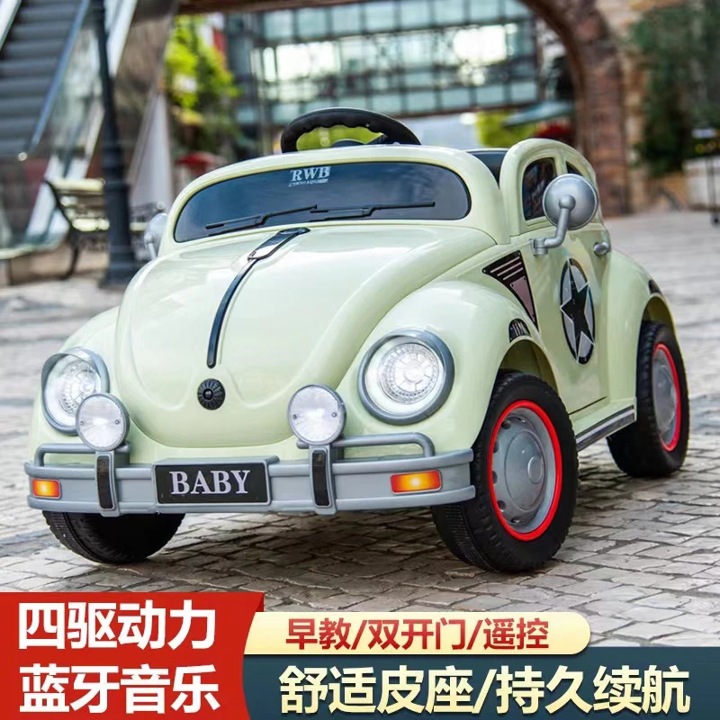 儿童电动四轮汽车玩可坐人复古遥控男女宝宝玩具车