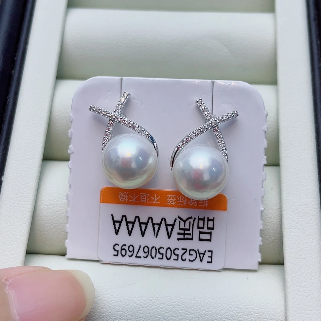 银S925镶嵌淡水珍珠耳饰w36
