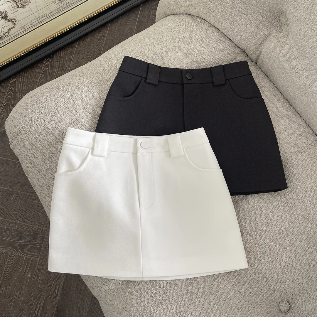 白色美式高腰半身裙女秋冬A字西装黑色短裙辣妹纯欲修身显瘦裤裙