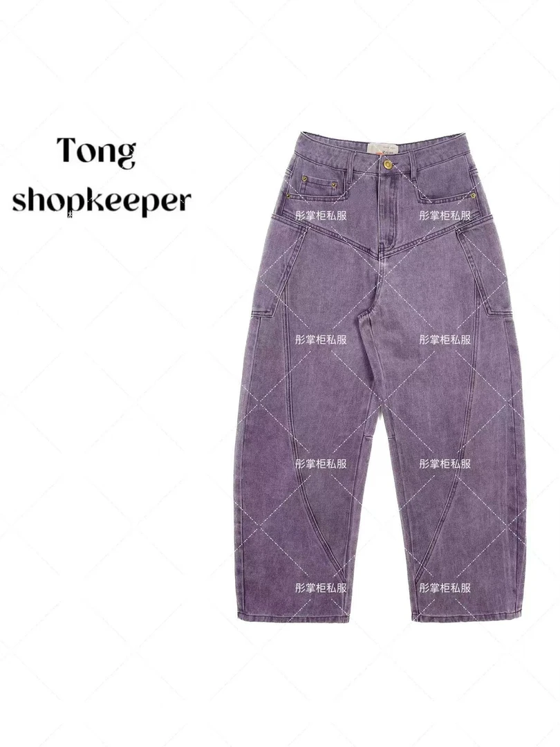 QJ/彤掌柜1681347 早春2025重磅雪花天.丝棉牛仔褶皱裁剪牛仔裤