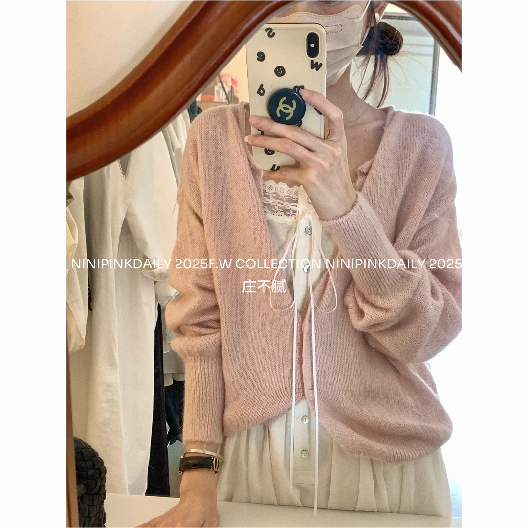 Ninipink庄不腻自制【棉花糖】软糯卷边亲肤针织上衣显瘦开衫3611