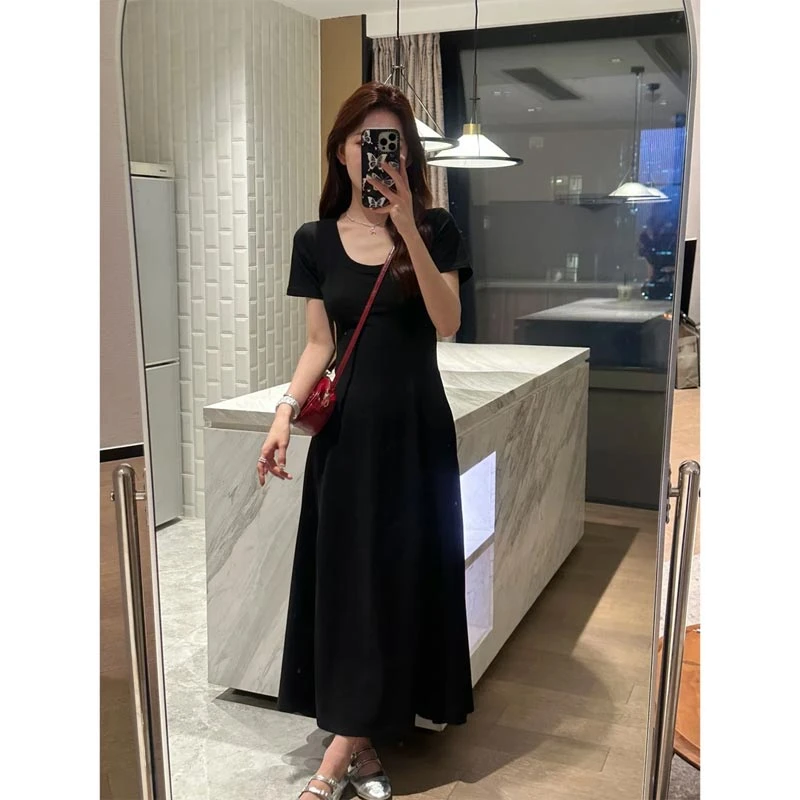 2025夏季韩式新款设计感显瘦露腰连衣裙女小众高级感气质个性长裙