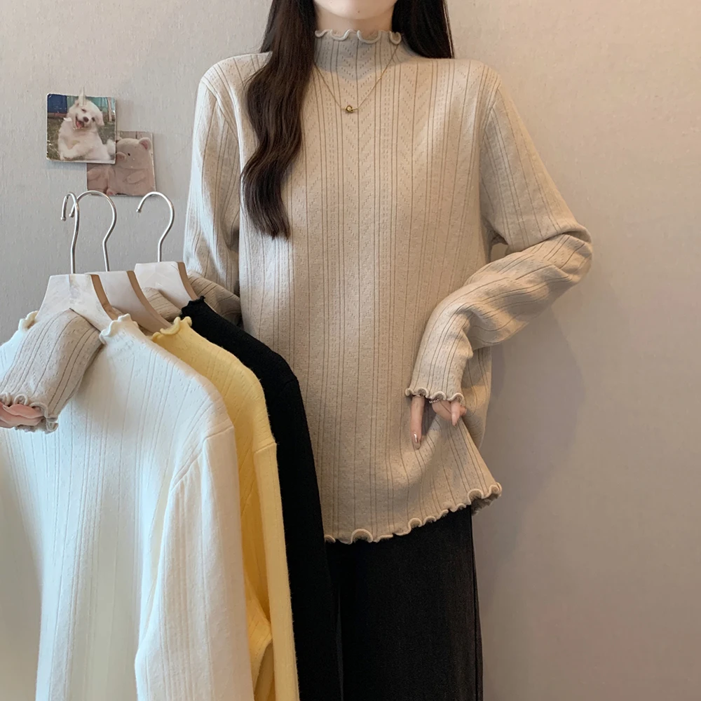 大码女装2025秋装新款加绒加厚毛衣打底衫胖mm显瘦百搭针织衫