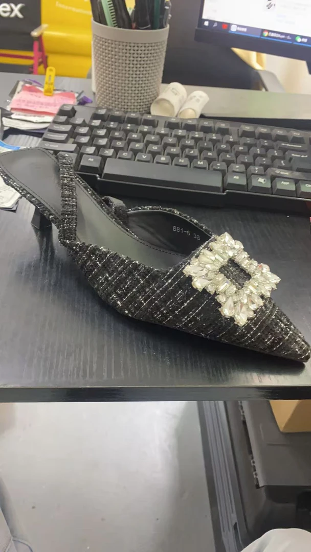 881-6包头凉鞋女鞋子2025春夏新款配裙子法式尖头水钻单鞋