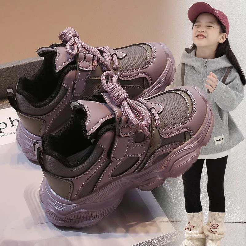 FAVMARTHA女式运动鞋皮革表面2025春秋季新款童鞋女式中、大