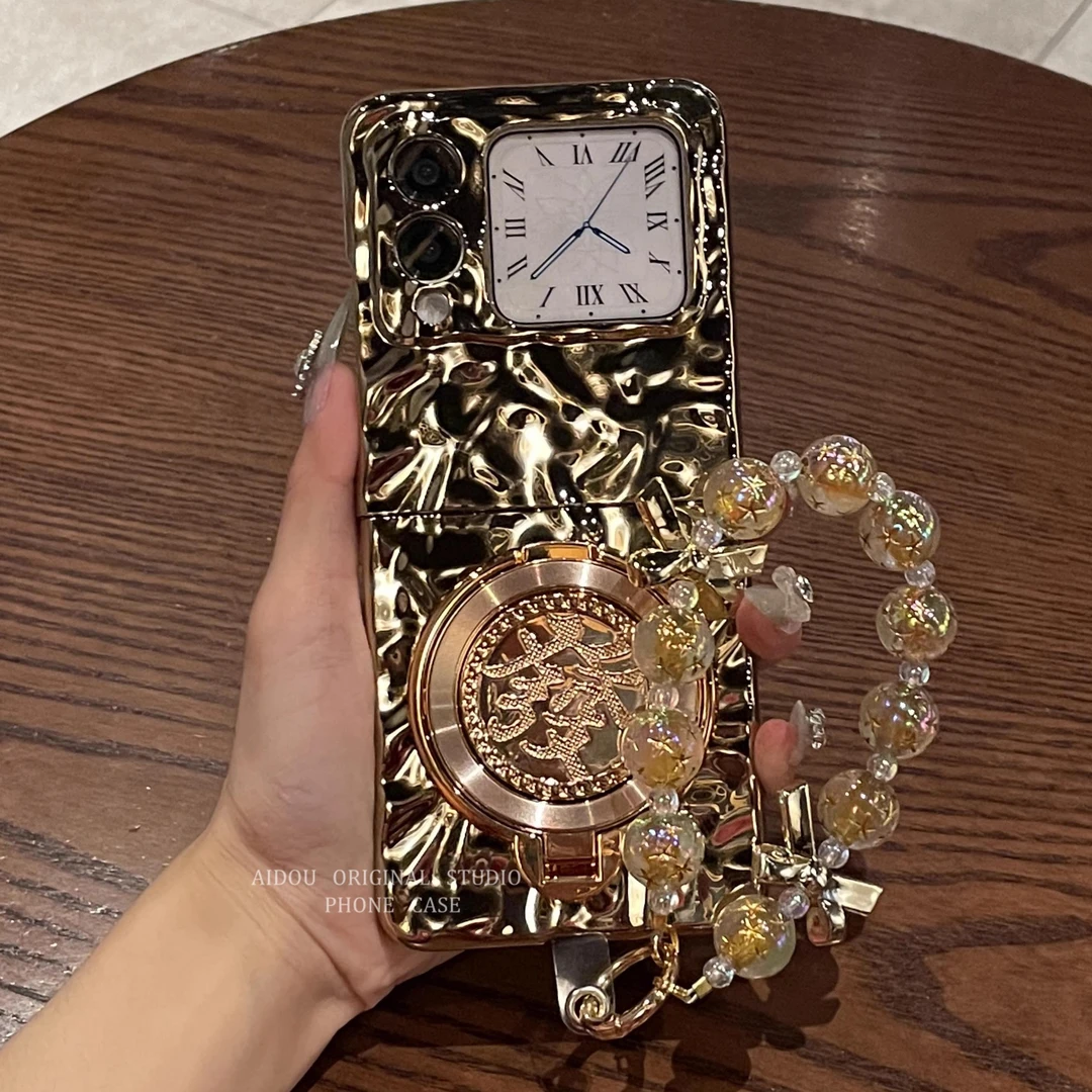 适用华为NovaFlips手机壳折叠屏高档金色發字转盘水波纹女保护套