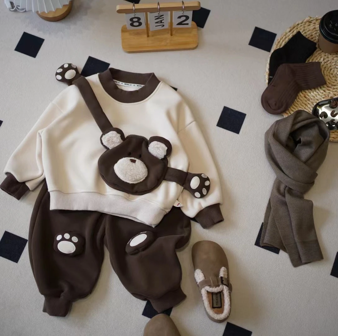 儿童秋冬韩版卡通立体小熊卫衣两件套SQ1326