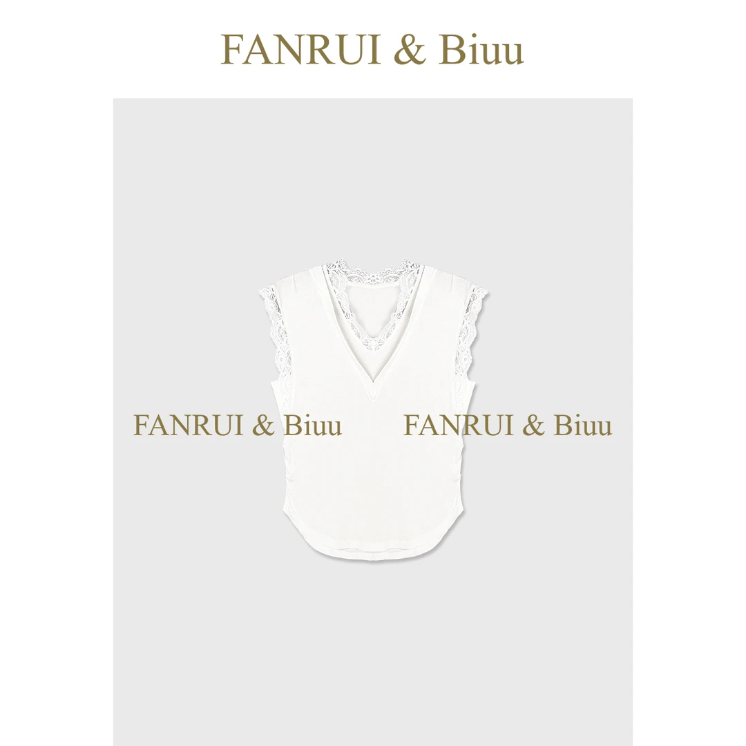 FANRUI/泛芮「人间水仙」纯欲慵懒风蕾丝花边无袖假两件上衣B16501