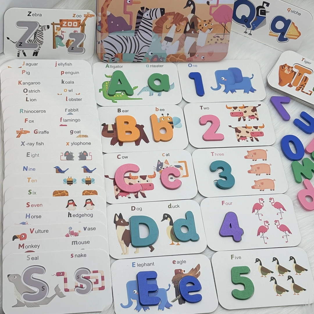 幼儿童认知配对拼图玩具大小写字母配对板数字学习卡启蒙益智教具