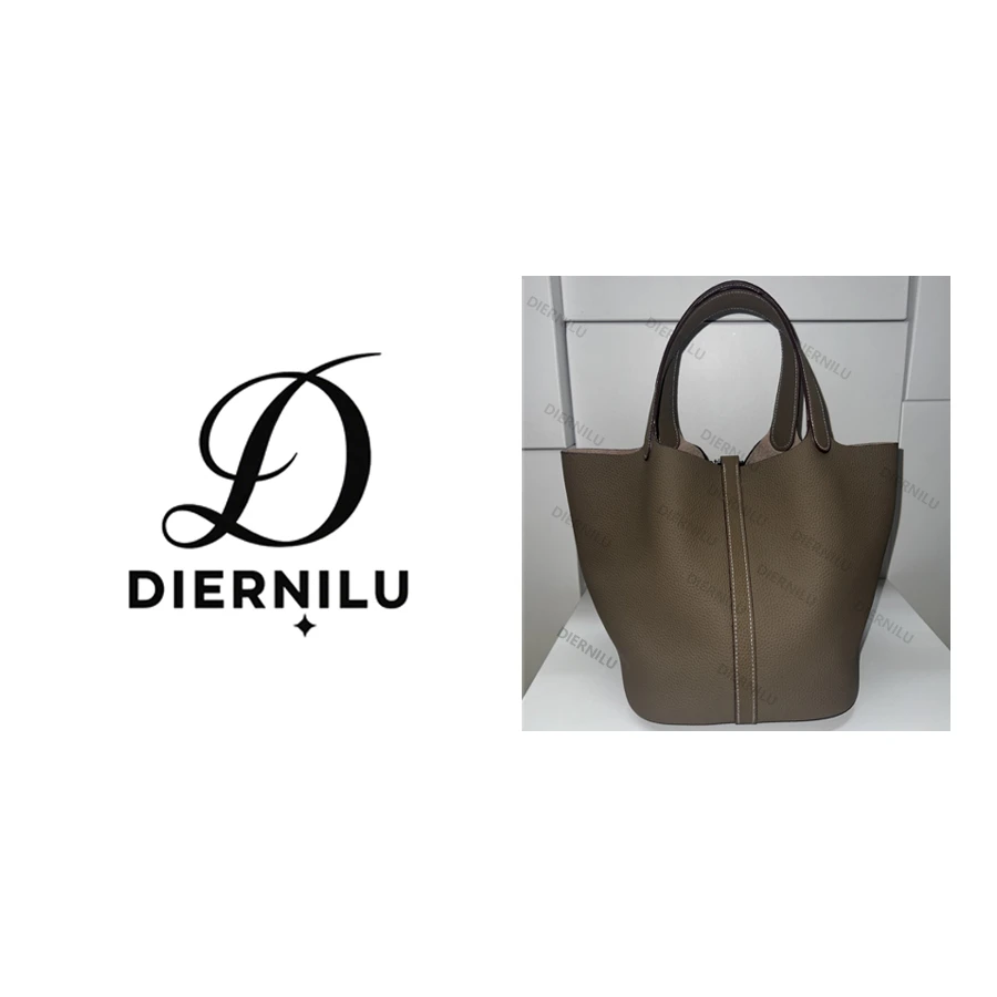 【DIERNILU】22cm深大象灰银扣-原创高定真皮包-F004