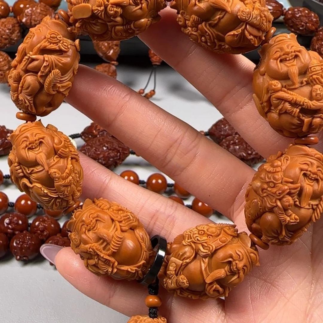 手串橄榄核水晶核骑兽双子八宝财神手串