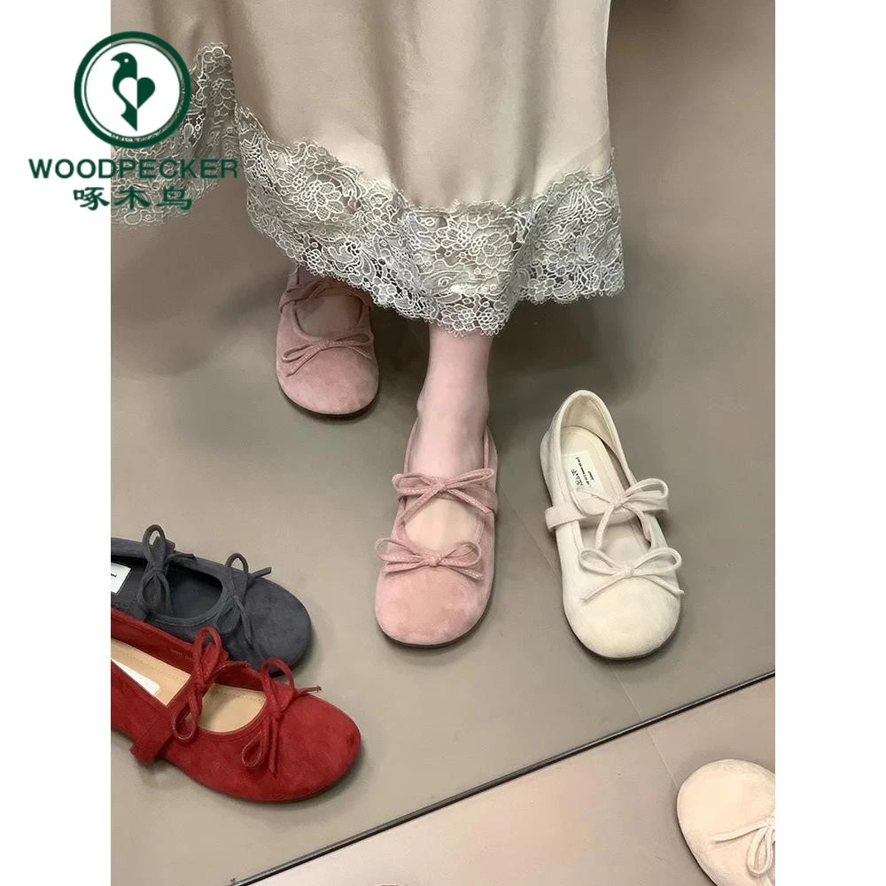 啄木鸟晚风平底芭蕾鞋法式双蝴蝶结玛丽珍早春女鞋配裙子单鞋新款