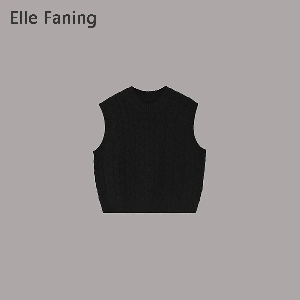 芒果优选-夜河绞漪 圆领羊毛混纺鳞片钩花无袖针织马甲