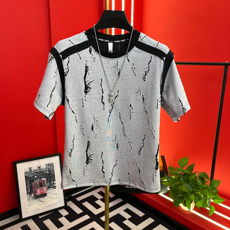 欧货男士2025夏季轻奢时尚百搭个性潮流短袖T恤J013