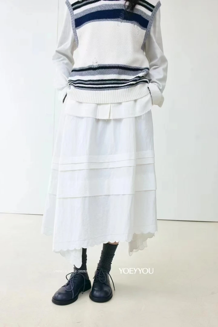 YOEYYOU 25春夏新品 设计师品牌 打褶绣花半裙