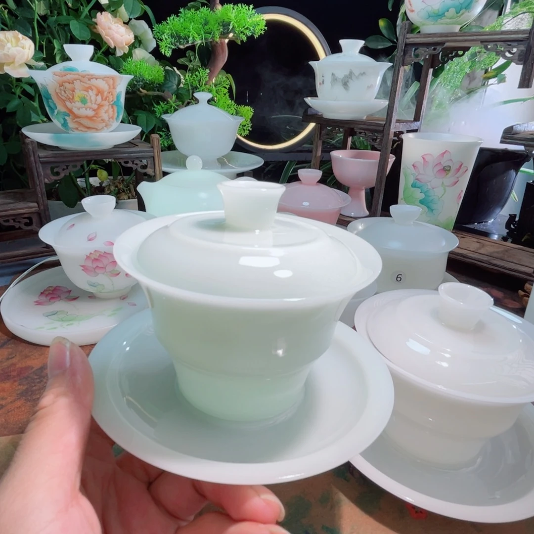 天青色竹节盖碗冰晶璞玉