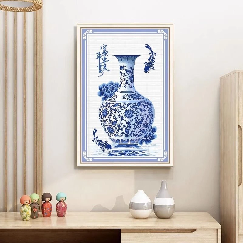 【十字绣】青花瓷瓶-四股满绣 棉线60*90厘米（需自己绣）