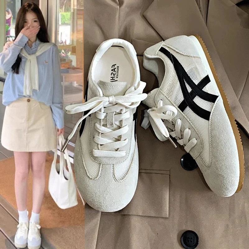 苏苏严选德训鞋女2025新款夏季透气网面厚底休闲运动复古百搭板鞋