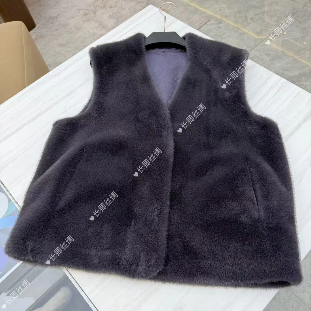 【长卿】秋冬厚款V领毛毛马甲洋气百搭马甲D1290