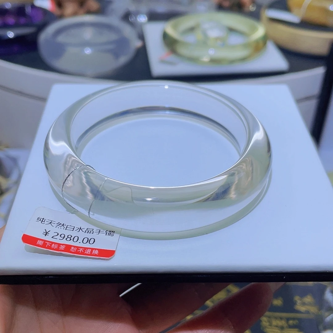 水晶手镯未镶嵌天然冰透白茶晶54圈