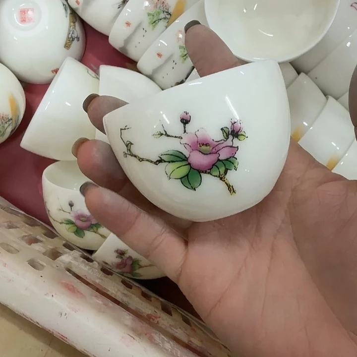 高端羊脂玉系列茶杯六个一组玉兰花蛋杯60cc