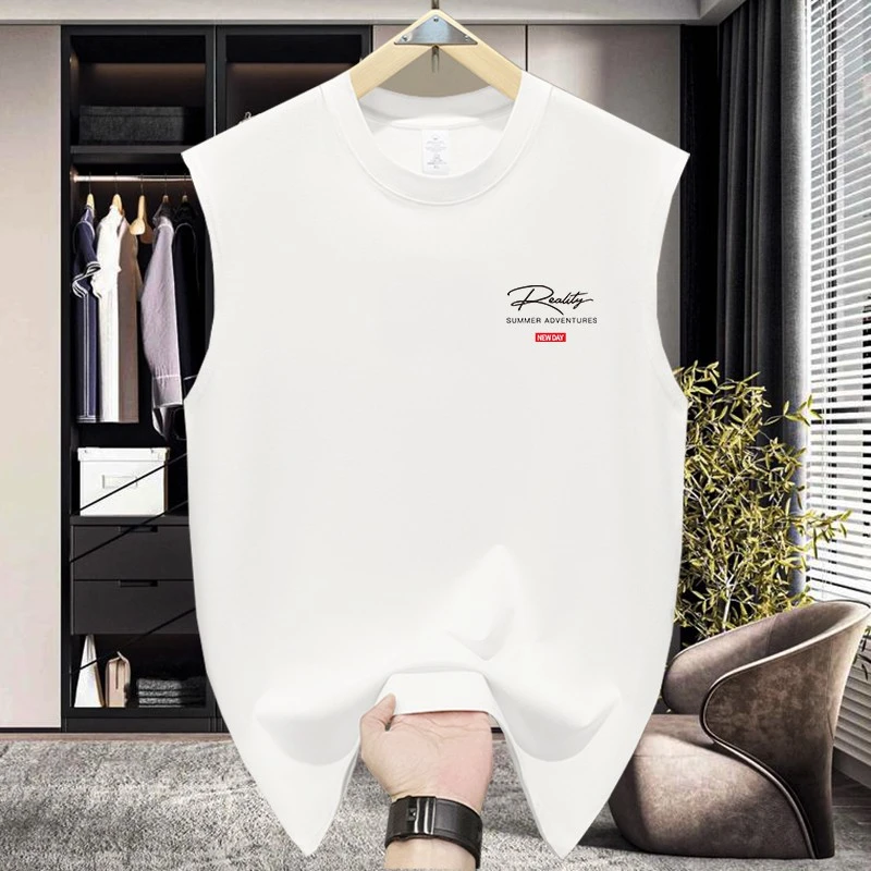 运动风春男装宽松型圆领印花背心厚款休闲百搭夏季纯棉潮流无袖