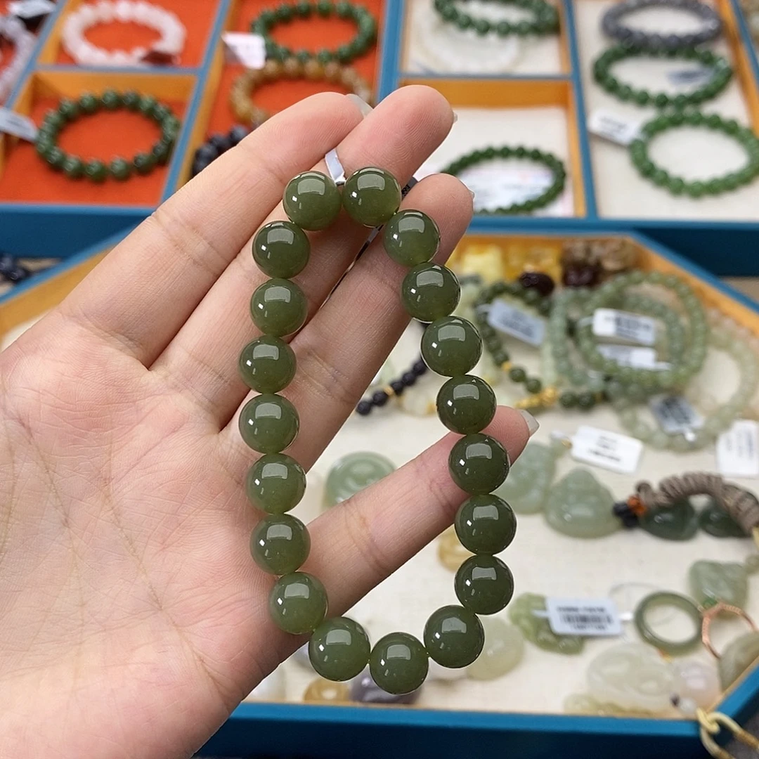 和田玉未镶嵌手链w24青黄口10mm油