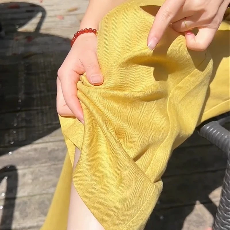 高级感黄色天丝亚麻阔腿裤女夏季2025新款防晒裤薄款棉麻直筒裤子