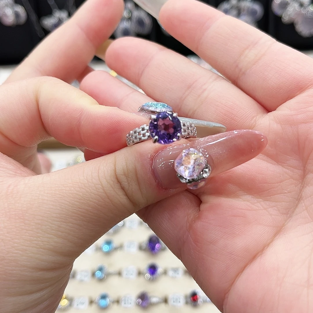 婷***醋戒指芙蓉石银S925镶嵌