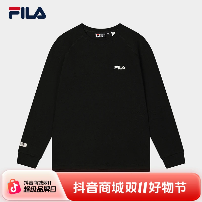 FILA斐乐璀璨黑武士肌理华夫格针织长袖男女显瘦休闲简约宽松长T