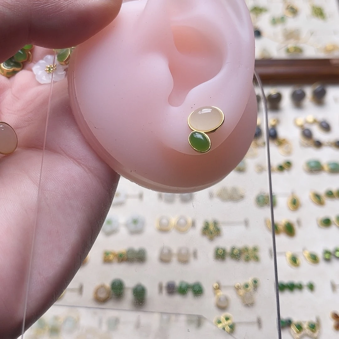 银S925镶嵌和田玉耳饰