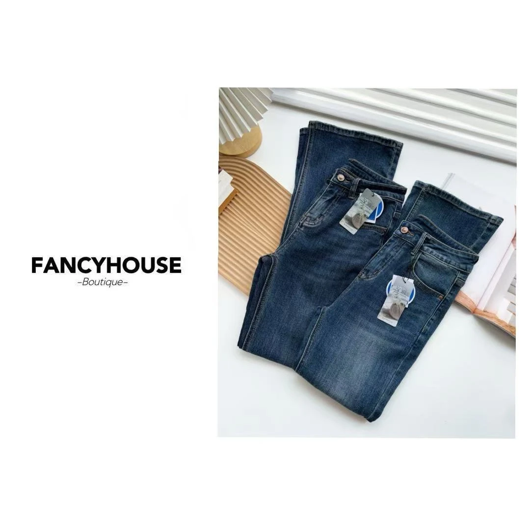 梵晞【巴黎骑士】时尚气质百搭显瘦显高长腿磨白休闲高腰微喇牛仔裤