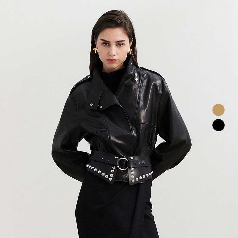 IRO Night 翻领皮衣外套率性短款羊皮25早春新款