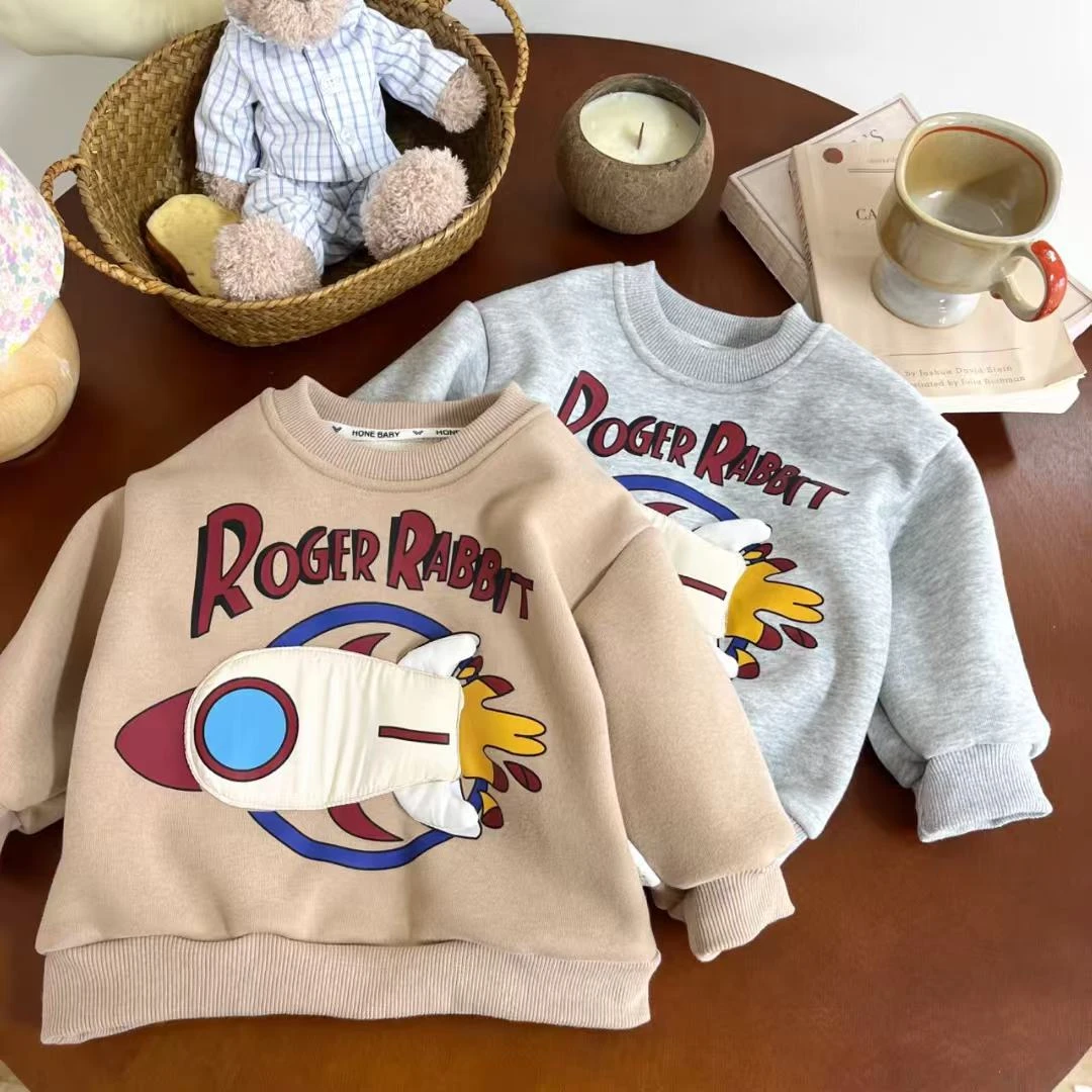 加厚卫衣儿童长袖男童宝宝印花圆领韩版卡通套头休闲打底加绒冬季