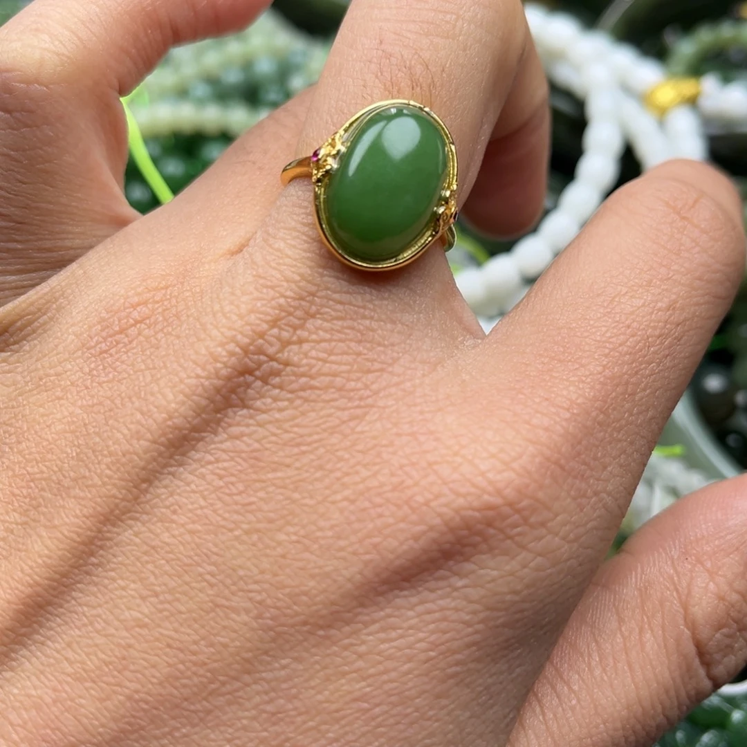 和田玉（碧玉）银S925镶嵌戒指