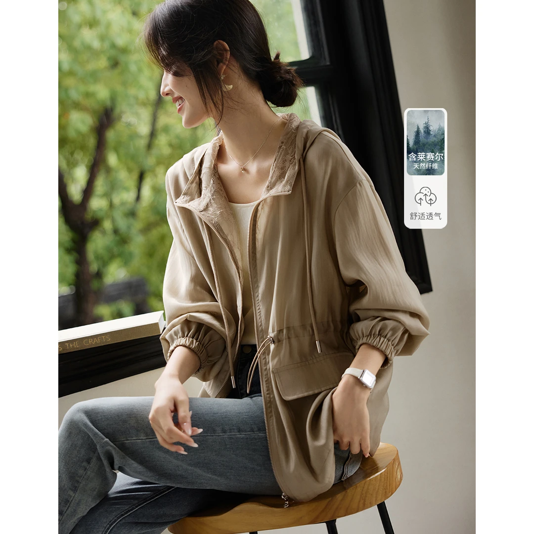 XWI/欣未外套2025春百搭双面穿优雅蕾丝抽绳显瘦上衣女外套9603