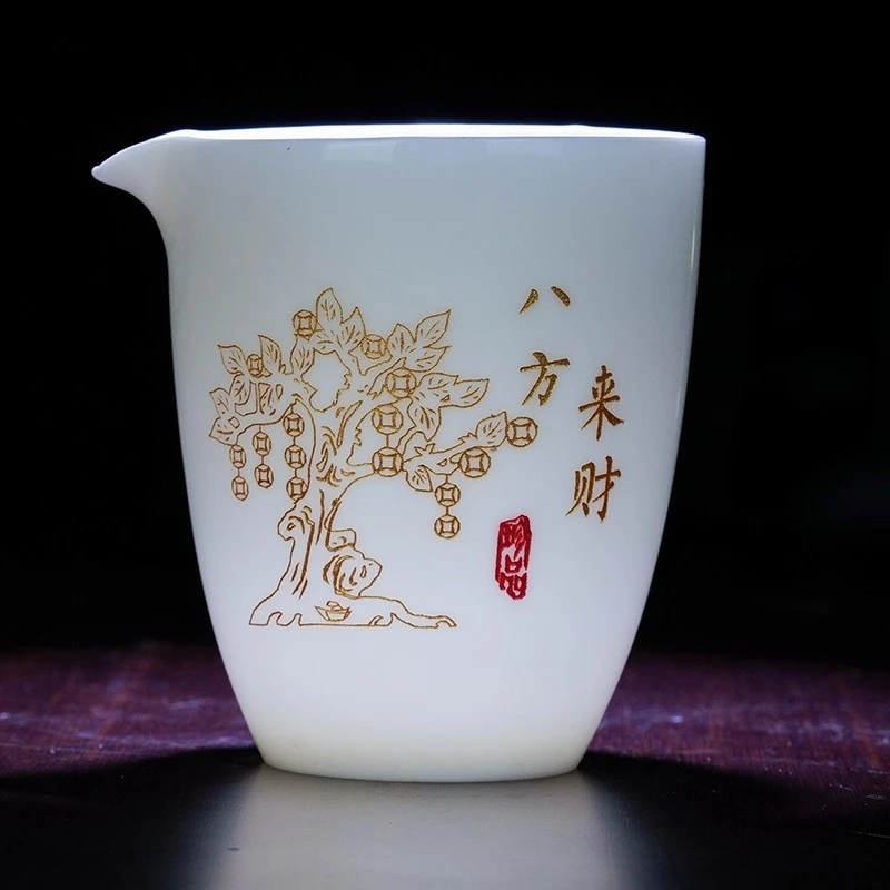 羊脂玉瓷公道杯分茶器茶海大容量公杯白瓷定制刻字企业logo陶瓷