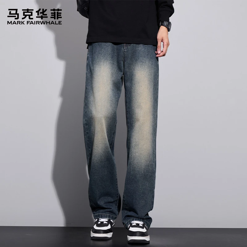 马克华菲美式复古牛仔裤男士2025秋季新款潮牌宽松直筒阔腿长裤子