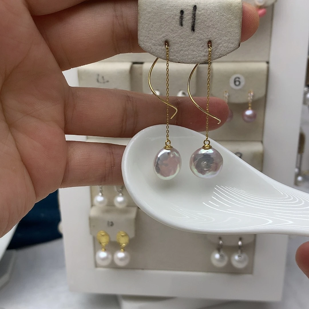 银S925镶嵌淡水珍珠耳饰