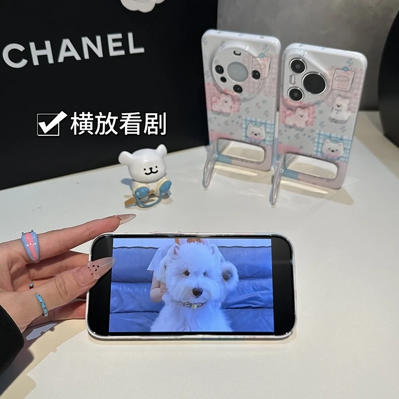 适用立体小狗碎花支架苹果16iPhone15菲林手机壳华为vivo小米oppo