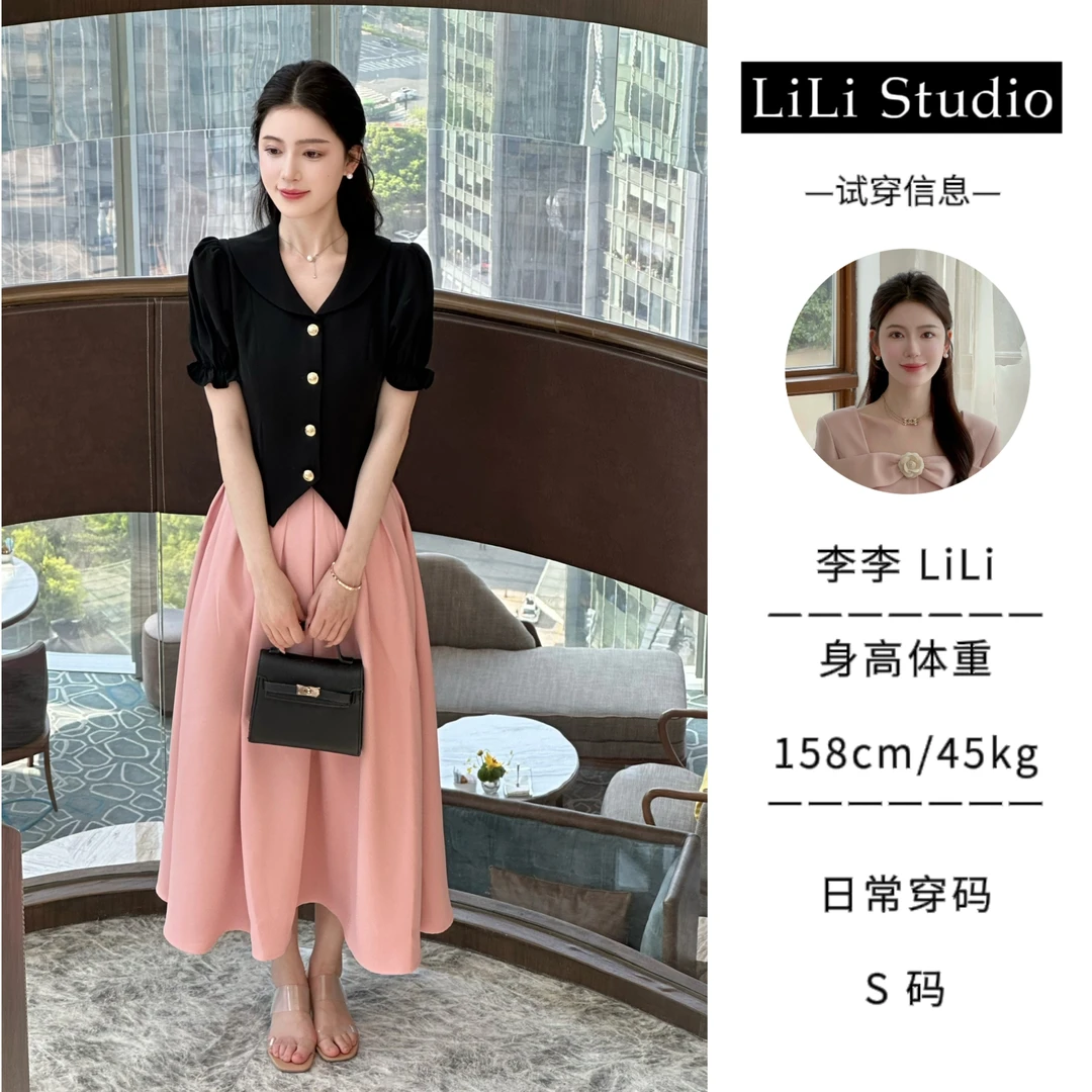 【蔷薇庄园】LiLi夏季法式复古气质上衣半裙套装XMZH2861