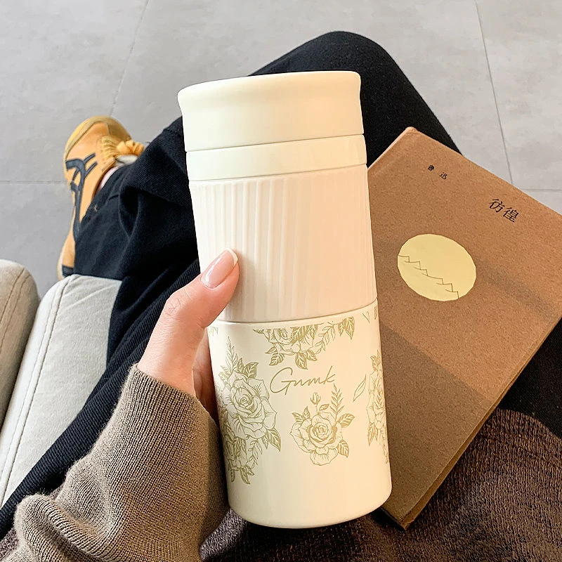 简约保温杯女生带茶隔便携水杯2025新款高颜值办公室女士泡茶杯子