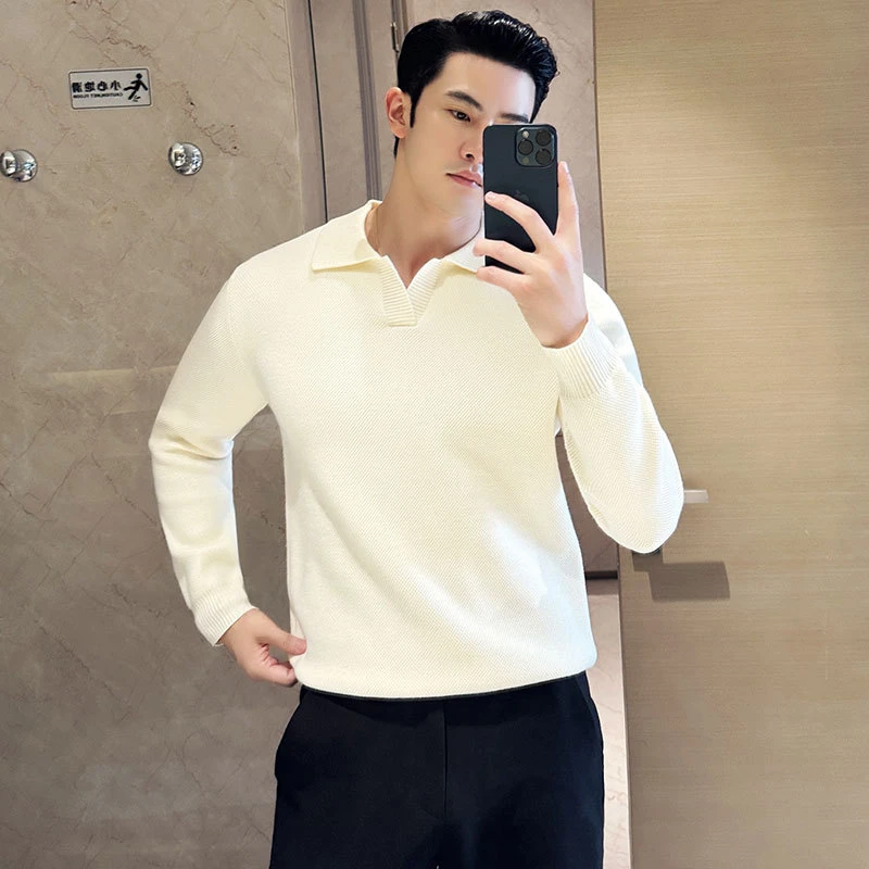 POLO领纯色套头毛衣男新款秋冬季插肩袖休闲宽松韩版针织衫打底衫