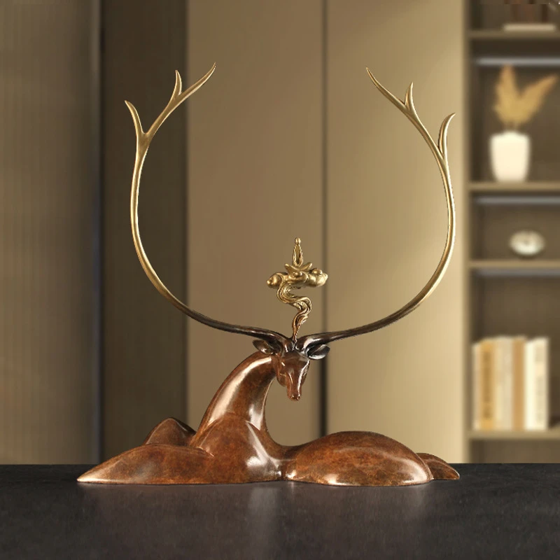 黄铜鹿摆件家居电视柜玄关乔迁铜鹿创意工艺品摆件寓意吉祥礼品