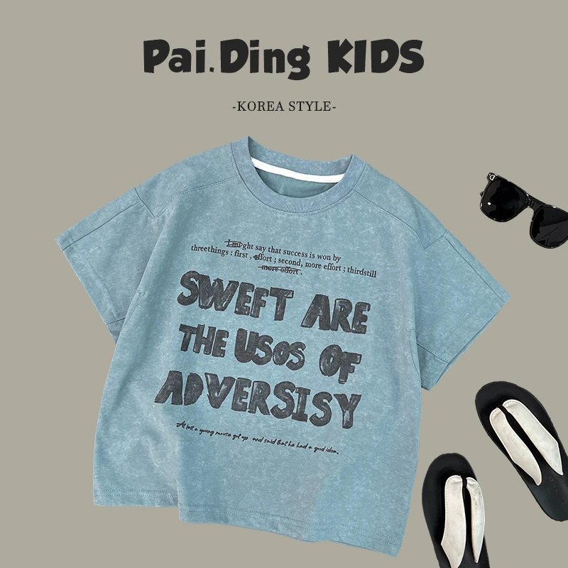 【现货】25夏装儿童复古字母休闲宽松日常T恤SJ5160