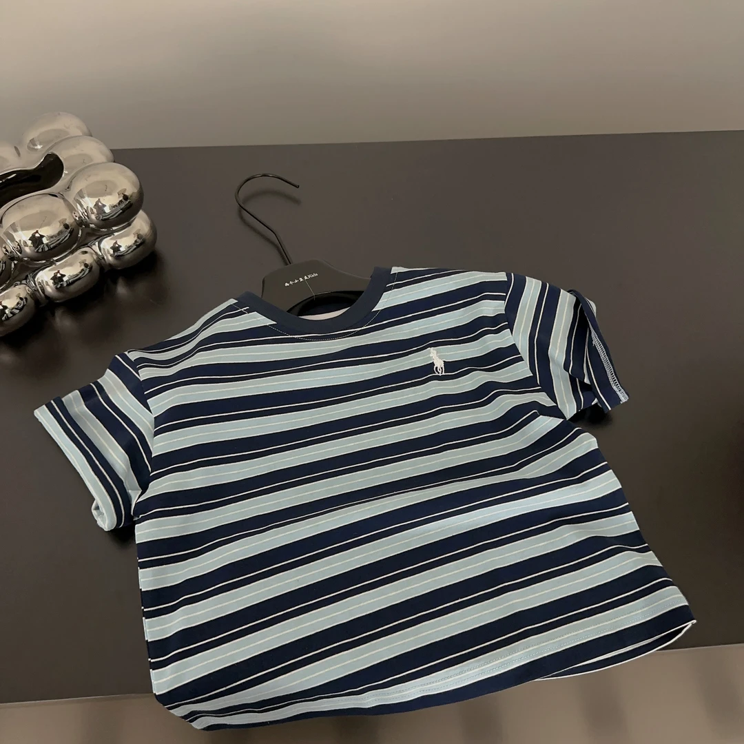 【两个小盆友】2025夏季儿童韩版宽松条纹休闲短袖时尚百搭T恤5767