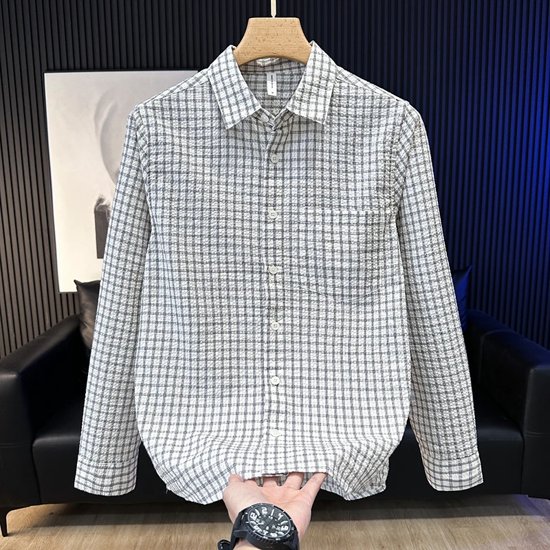 春秋季新款格子长袖衬衫男宽松休闲潮流帅气日系百搭男装衬衣外套