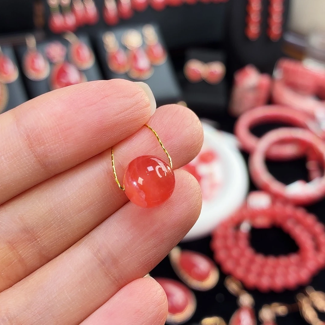 菱锰矿（红纹石）未镶嵌珠宝半成品1.83g收藏级10mm单珠